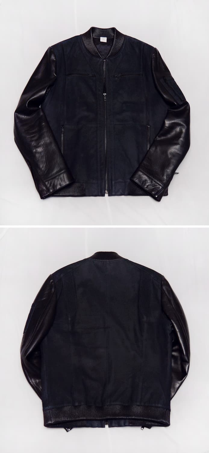 고트스킨 스웨이드 레더 믹스 천연가죽 스태디움 봄버 자켓 (100) 상품이미지2