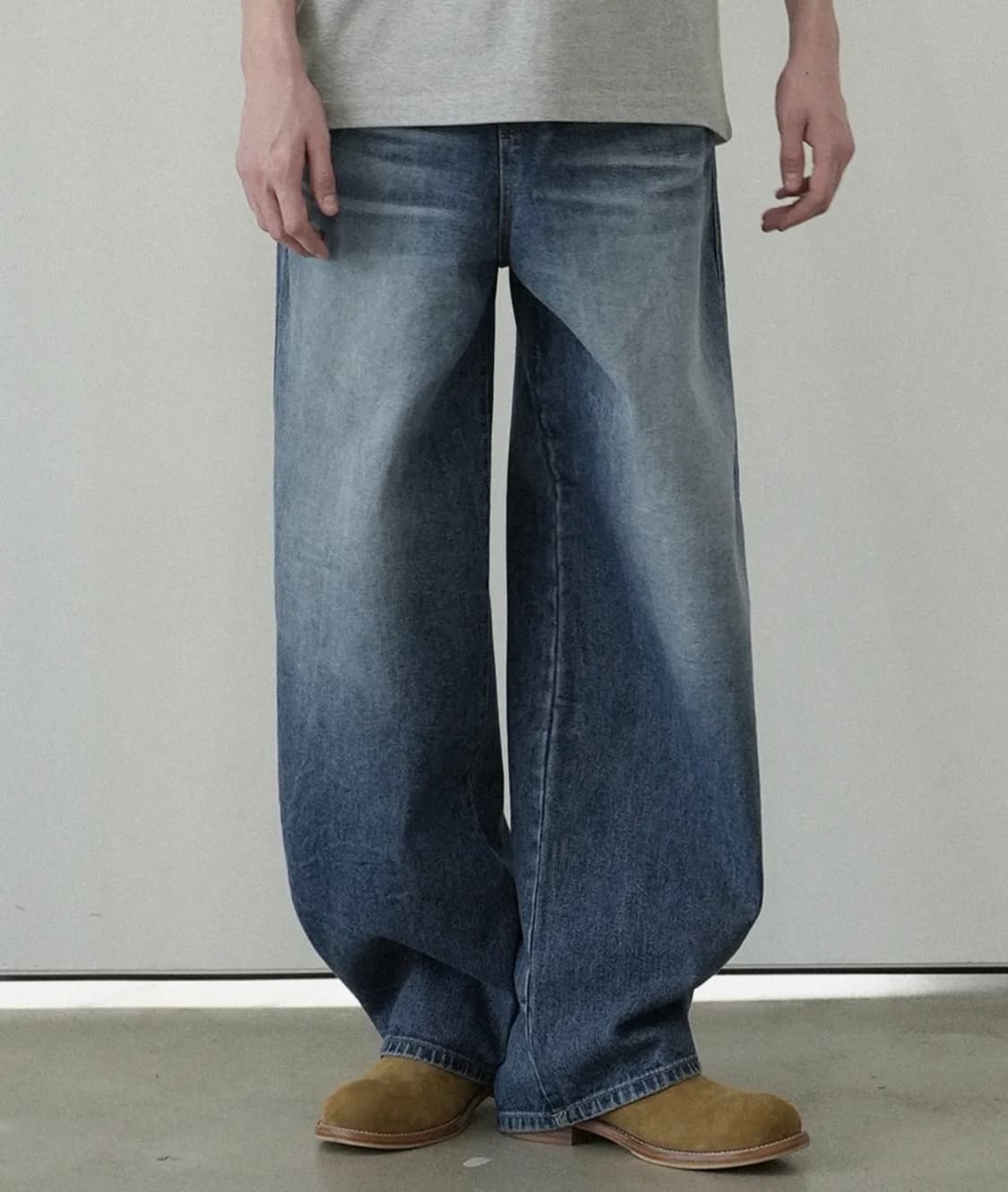 와르 M250 커브드 와이드 데님 팬츠_진청 L 상품이미지1