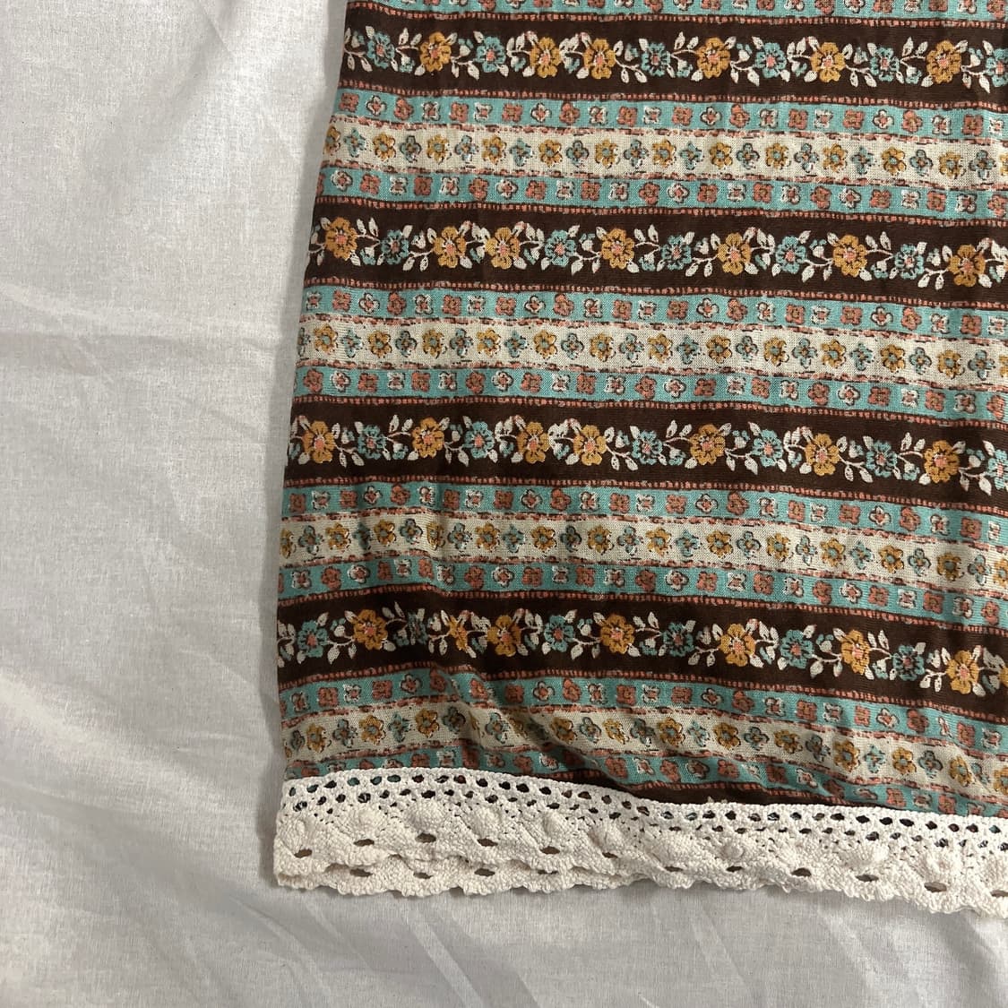 모리걸 히피 보헤미안 민트 브라운 패턴 레이스 원피스 상품이미지3