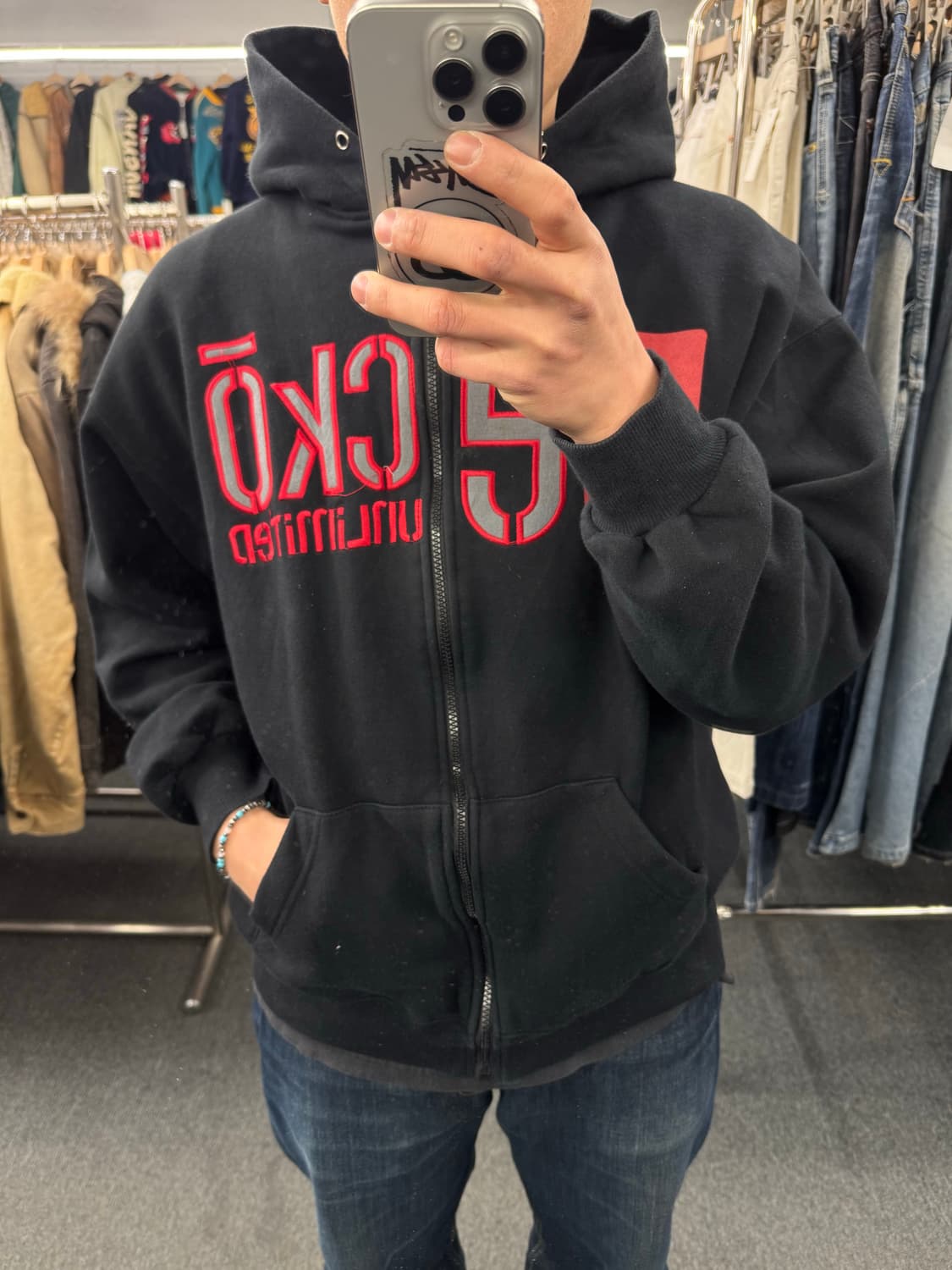 XL)ECKO 빈티지 자수 프린팅 후드 집업 상품이미지1