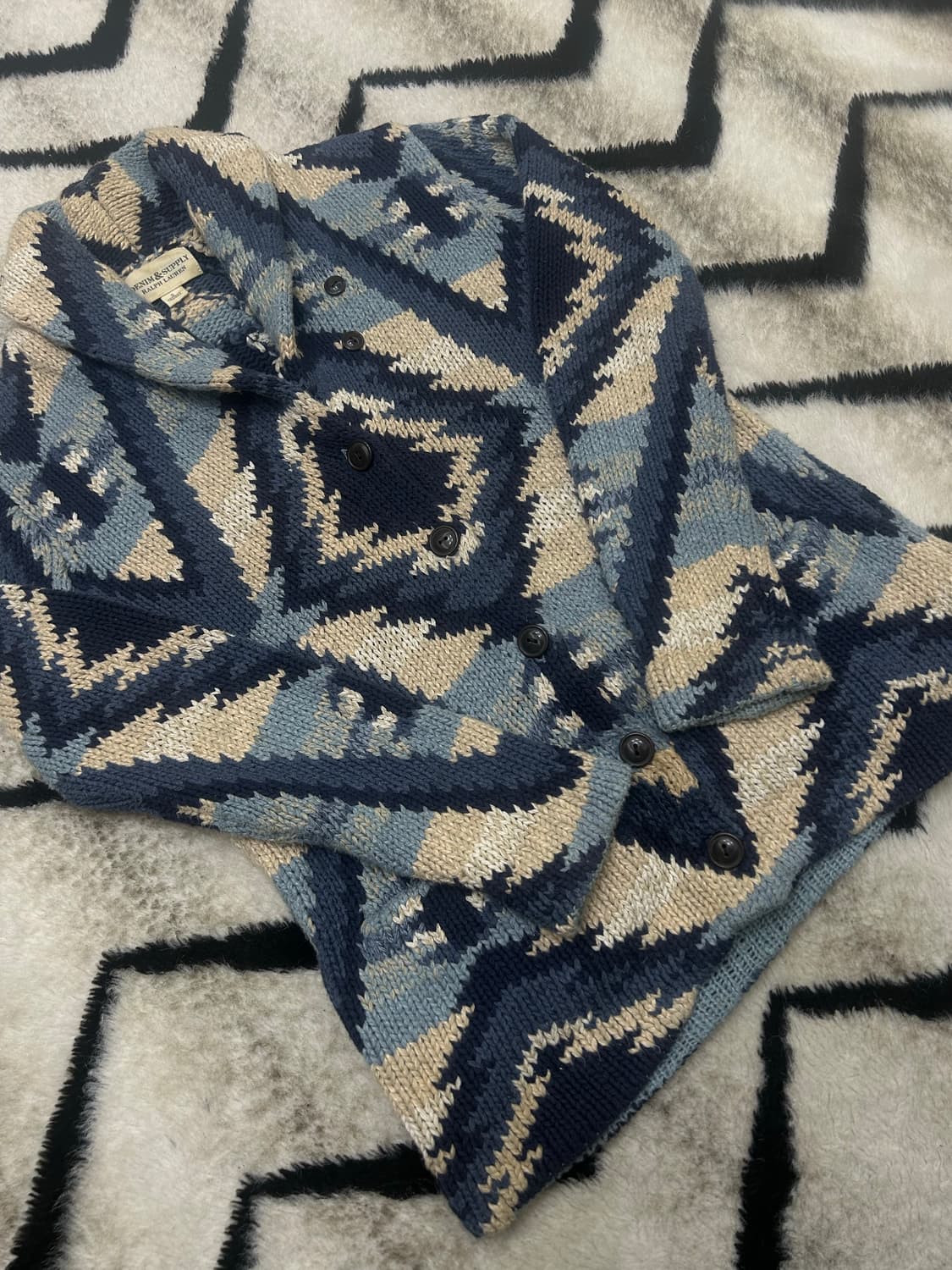 [S]폴로 데님앤서플라이 숄카라 나바호 패턴 헤비울 니트자켓 상품이미지2