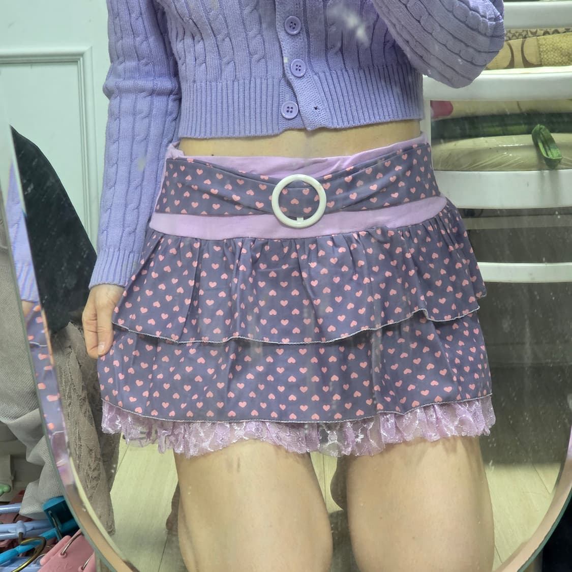 빈티지) 퍼플 레이스 하트 캉캉 히메오네갸루st 트랄 서브컬쳐 미니스커트 상품이미지2