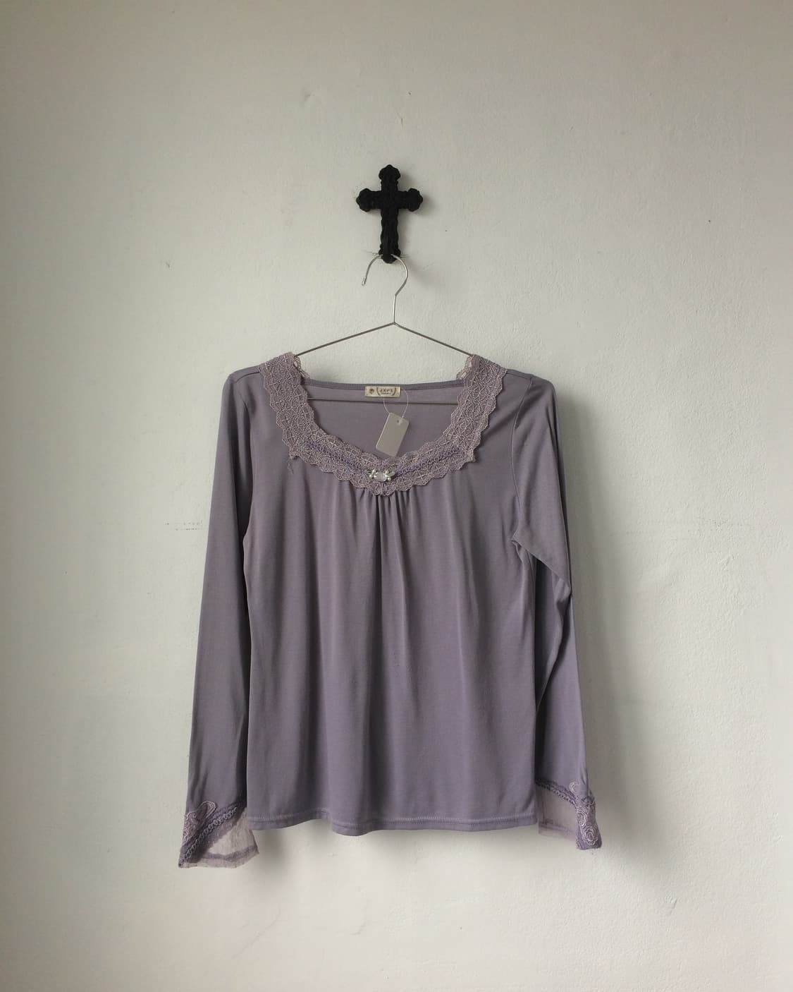 Axes femme lace trimming sleeve 상품이미지2