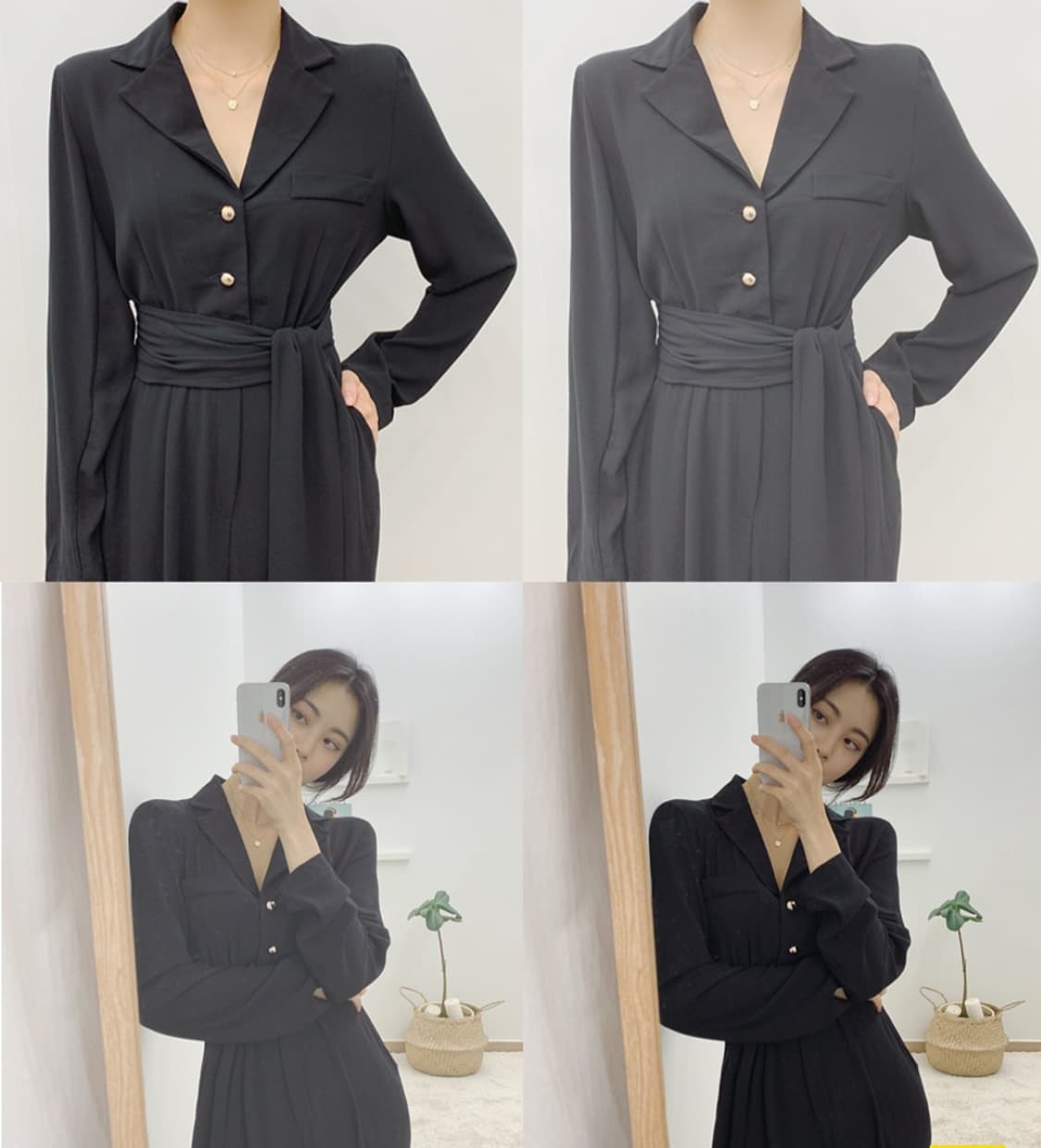 블랙 셔츠 스타일 벨트 점프수트 상품이미지3