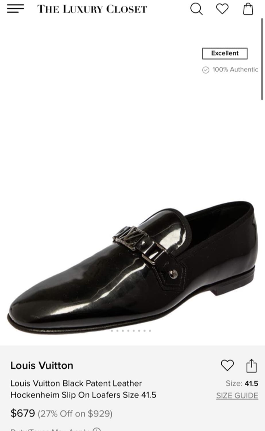 정품 6.5) 루이비통 유광 로고 로퍼 구두 260~265 상품이미지6