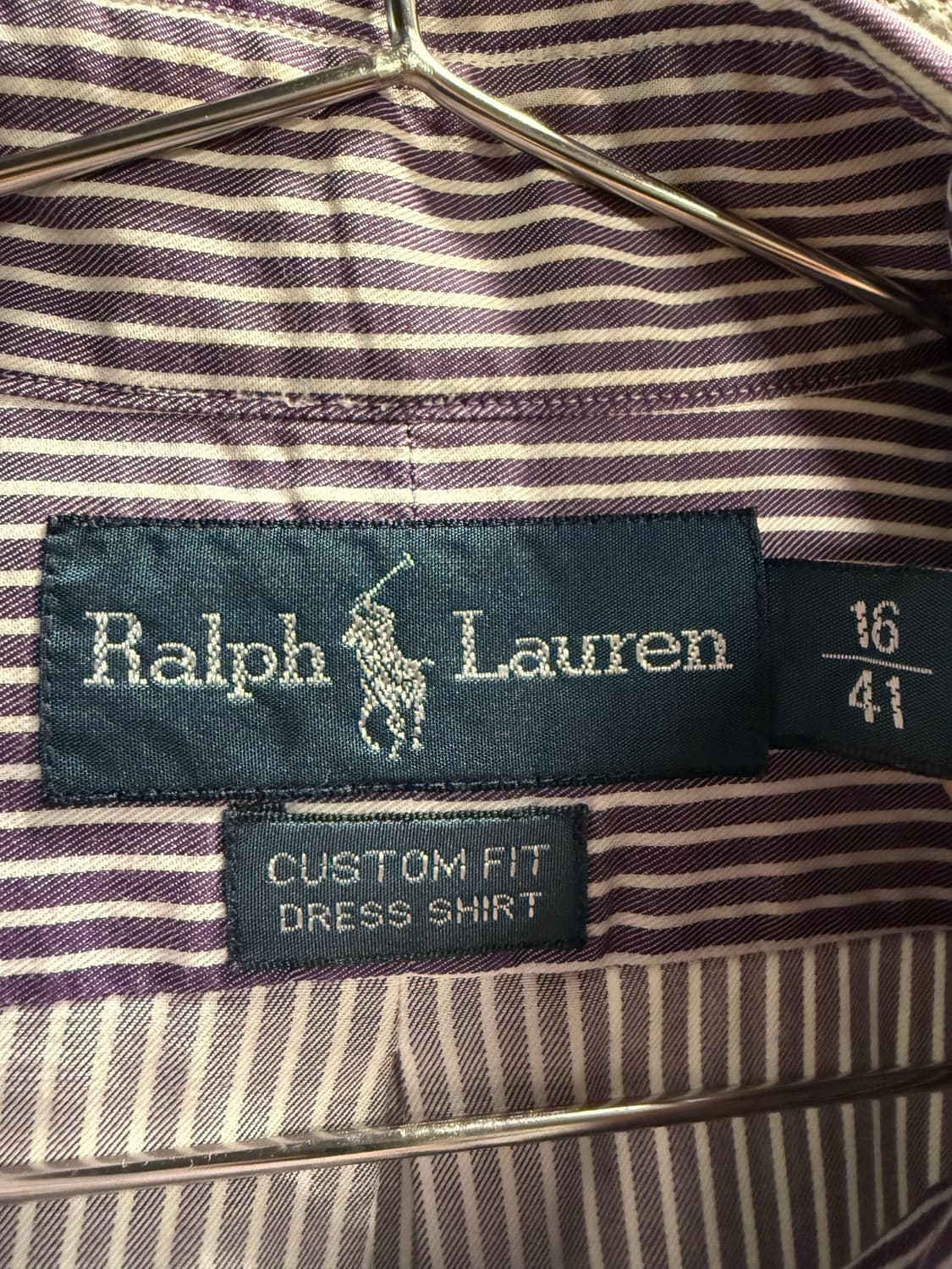 폴로 랄프로렌 POLO 커스텀핏 드레스 셔츠 퍼플 스트라이프 L 상품이미지5