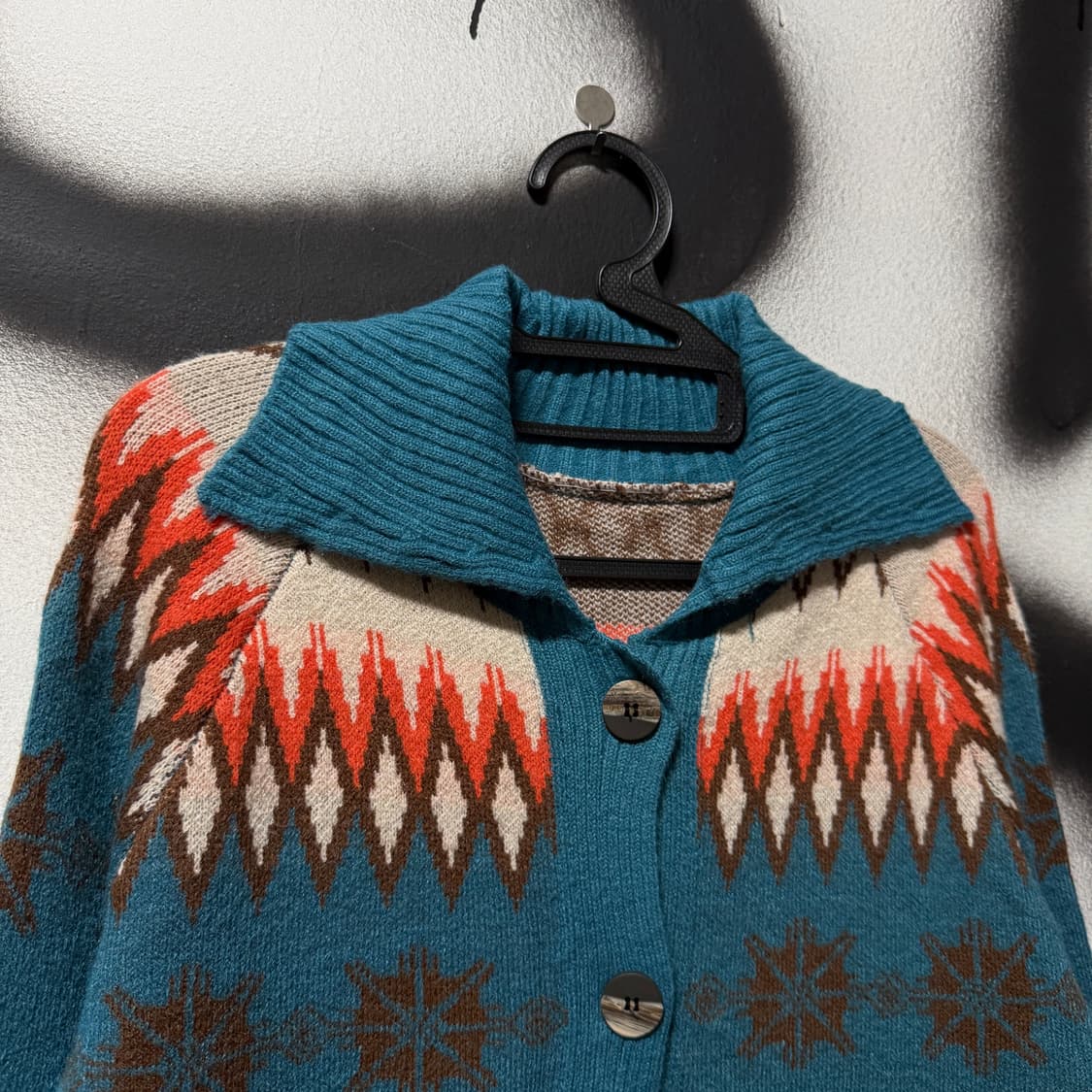 VTG 빈티지 히피 에스닉 패턴 투포켓 빅카라 니트 가디건 상품이미지3