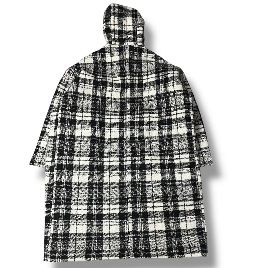 MALENKll 투포켓 블랙화이트 체크 후드 더플 롱 코트 상품이미지2