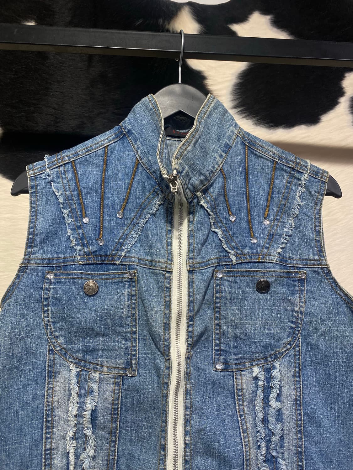 Japanese vtg 큐빅 디테일 그런지 데님 베스트 상품이미지2