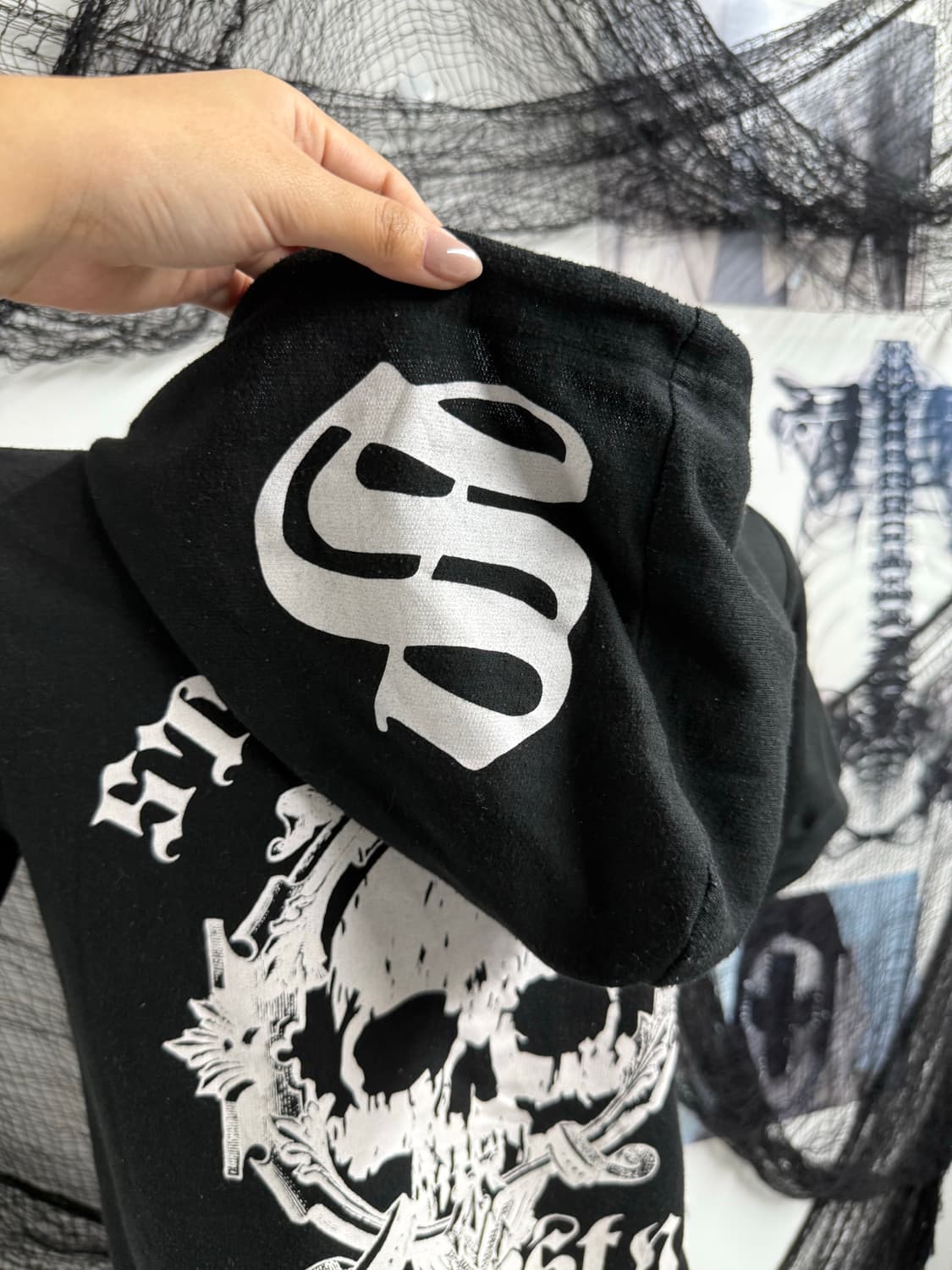 00s punk mood printing hoodie halfsleeve 상품이미지3