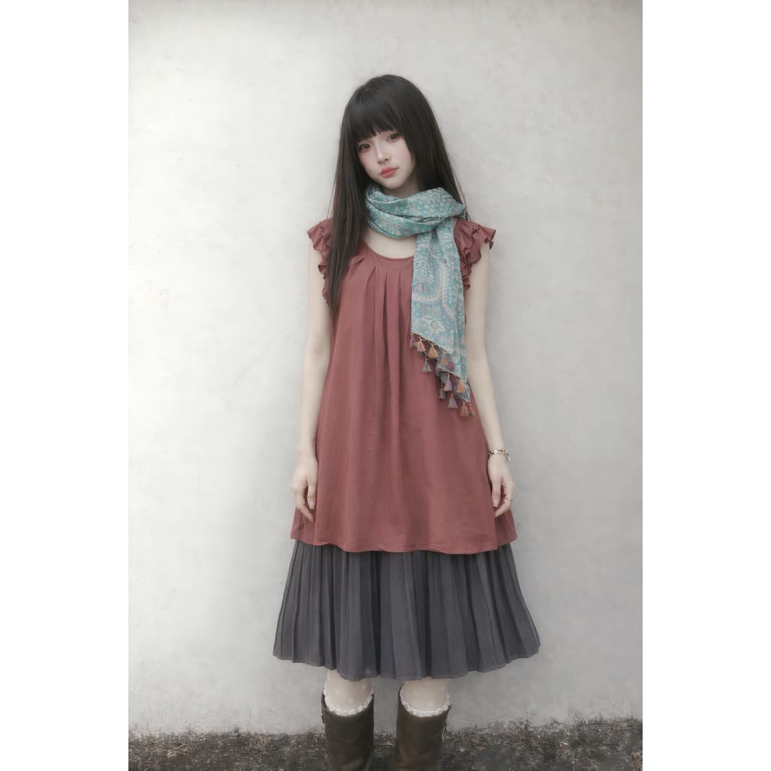Muffler+Frill Top+Haze Skirt Cody Set 상품이미지1