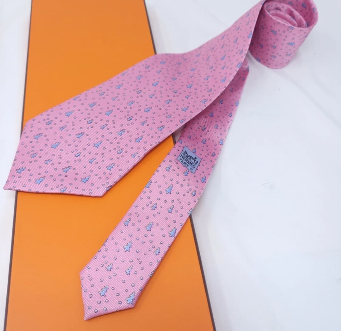 에르메스 핑크 실크 넥타이 (Made in France) 상품이미지1