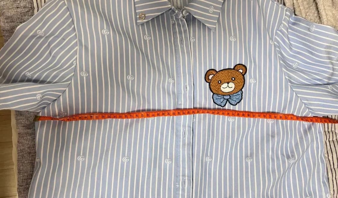 구찌 스트라이프 반팔 셔츠 곰돌이 패치 상품이미지7