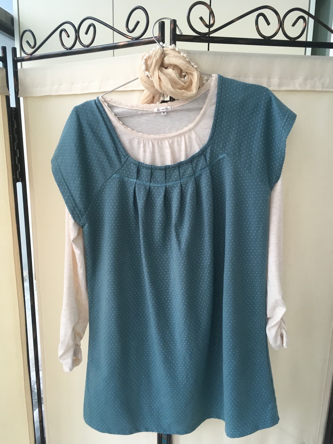 Set) 블루그린 민트 도트 블라우스+모리 레이스 티+레이스머플러 상품이미지9