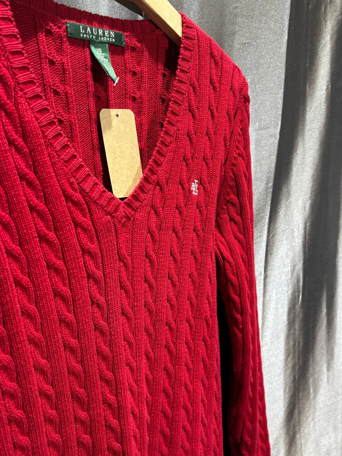 XS 폴로랄프로렌 우먼스 레드 케이블 브이넥 니트 상품이미지4