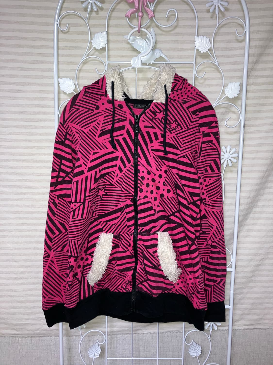 jpn vintage 핫핑크 키치 후드 집업 y2k 스트릿 갸루 펑키 상품이미지1