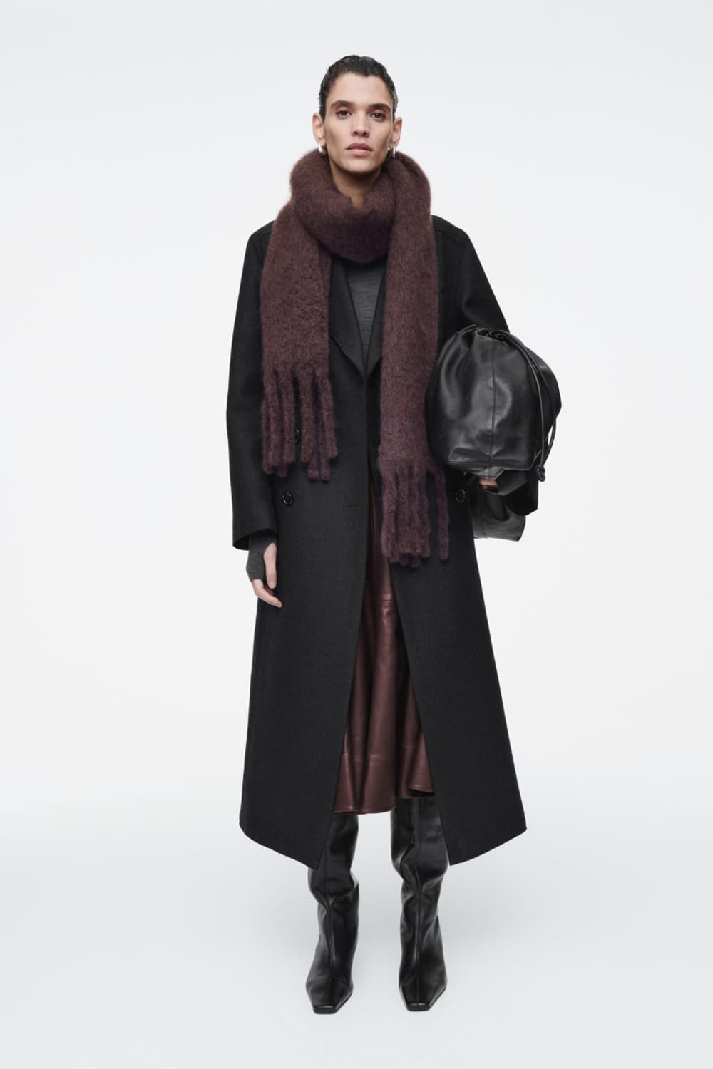 COS 코스 프린지 브러시드 모헤어 로고 머플러 목도리 보르도 상품이미지2