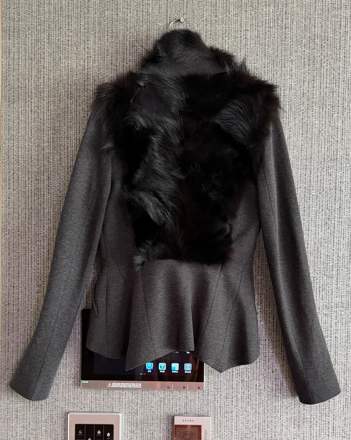 모그 리얼 폭스 퍼 여우털 100% 그레이 울 혼방 피티드 자켓 블레이저 상품이미지6