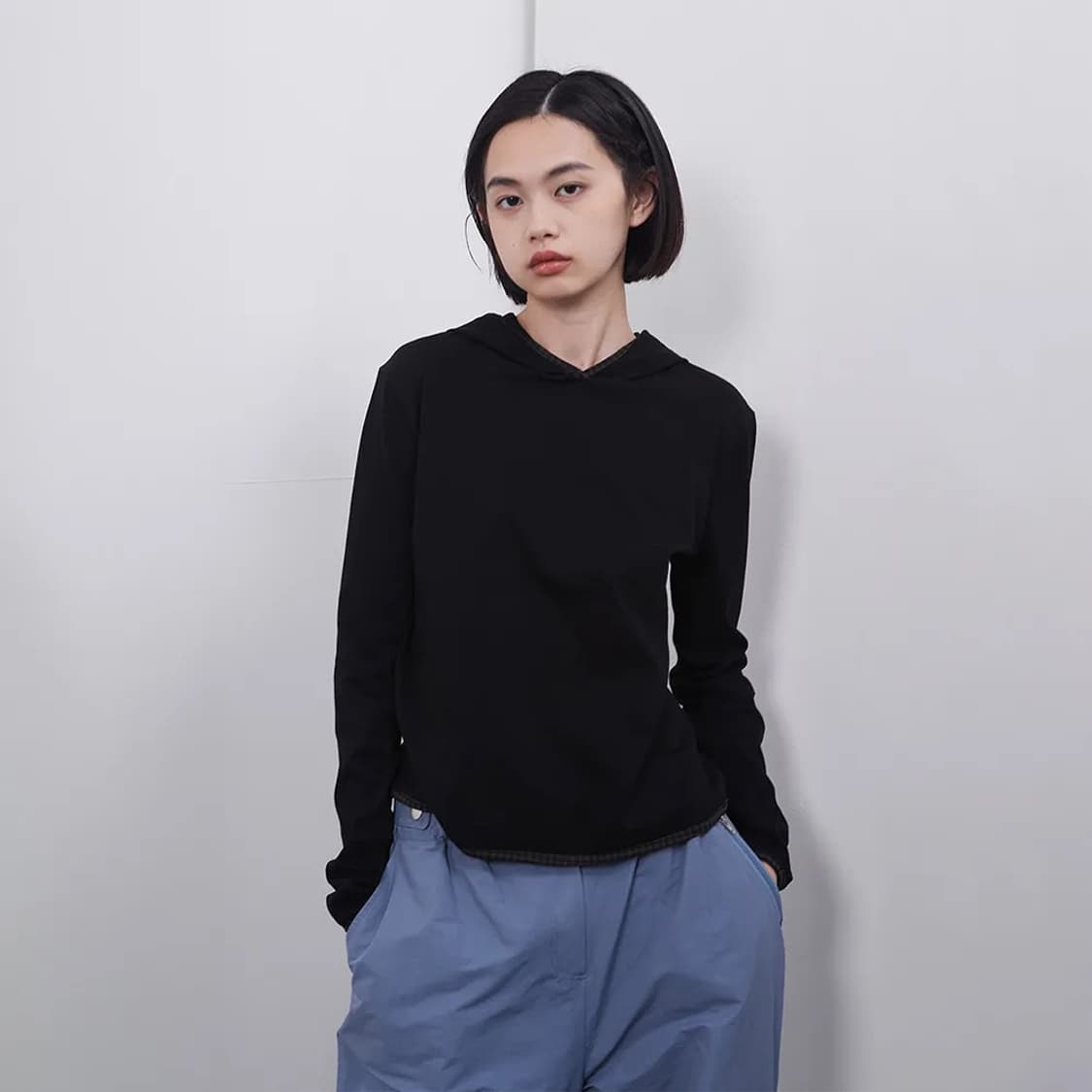 오헤시오 LONG HOODED T-SHIRT, BLACK 상품이미지2