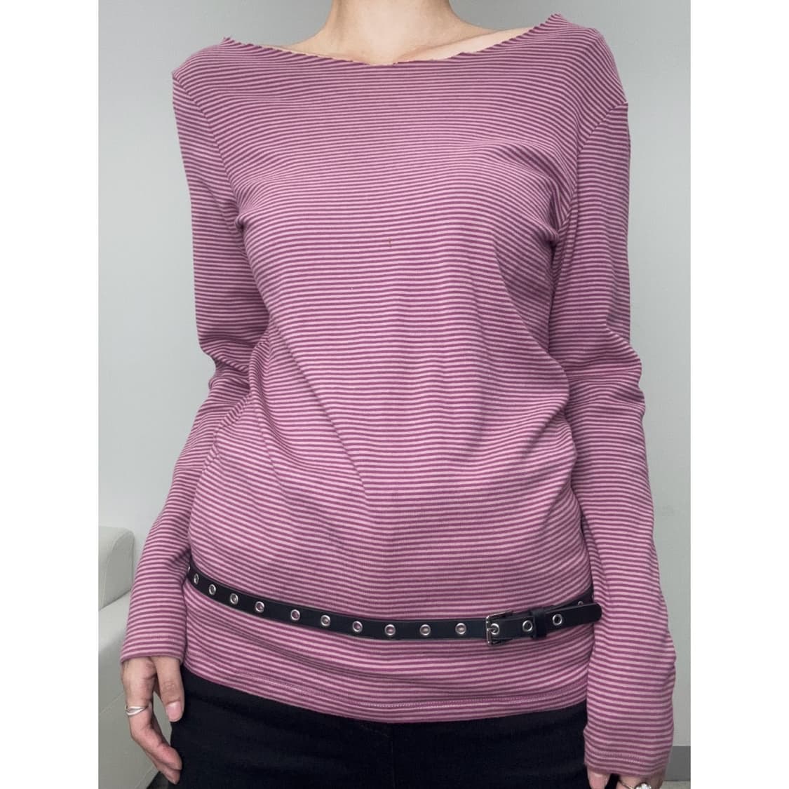빈티지 핑크 스트라이프 롱슬리브 상품이미지1