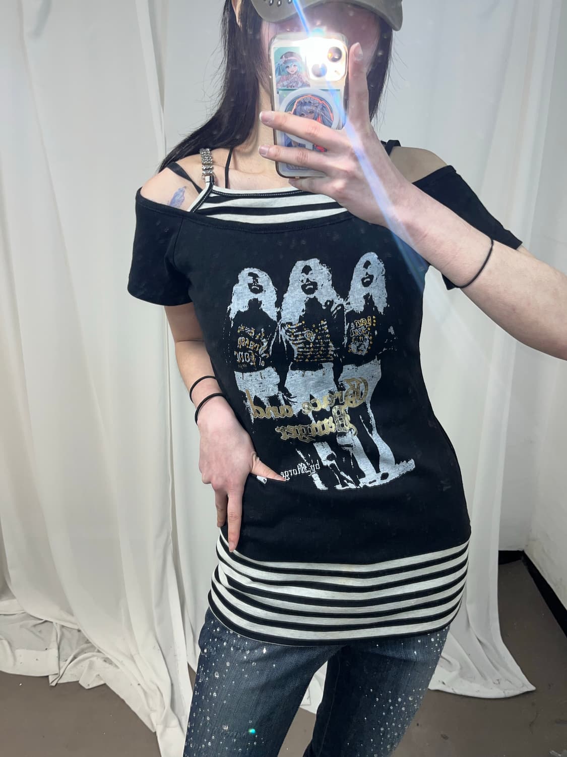 00‘s 스트라이프 레이어드 프린팅 티셔츠 상품이미지3