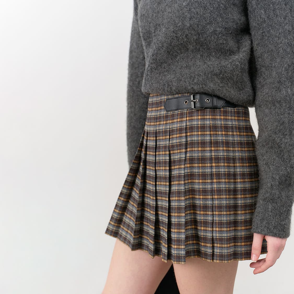 던스트 PLEATS MINI CHECK SKIRT NAVY CHECK 상품이미지1