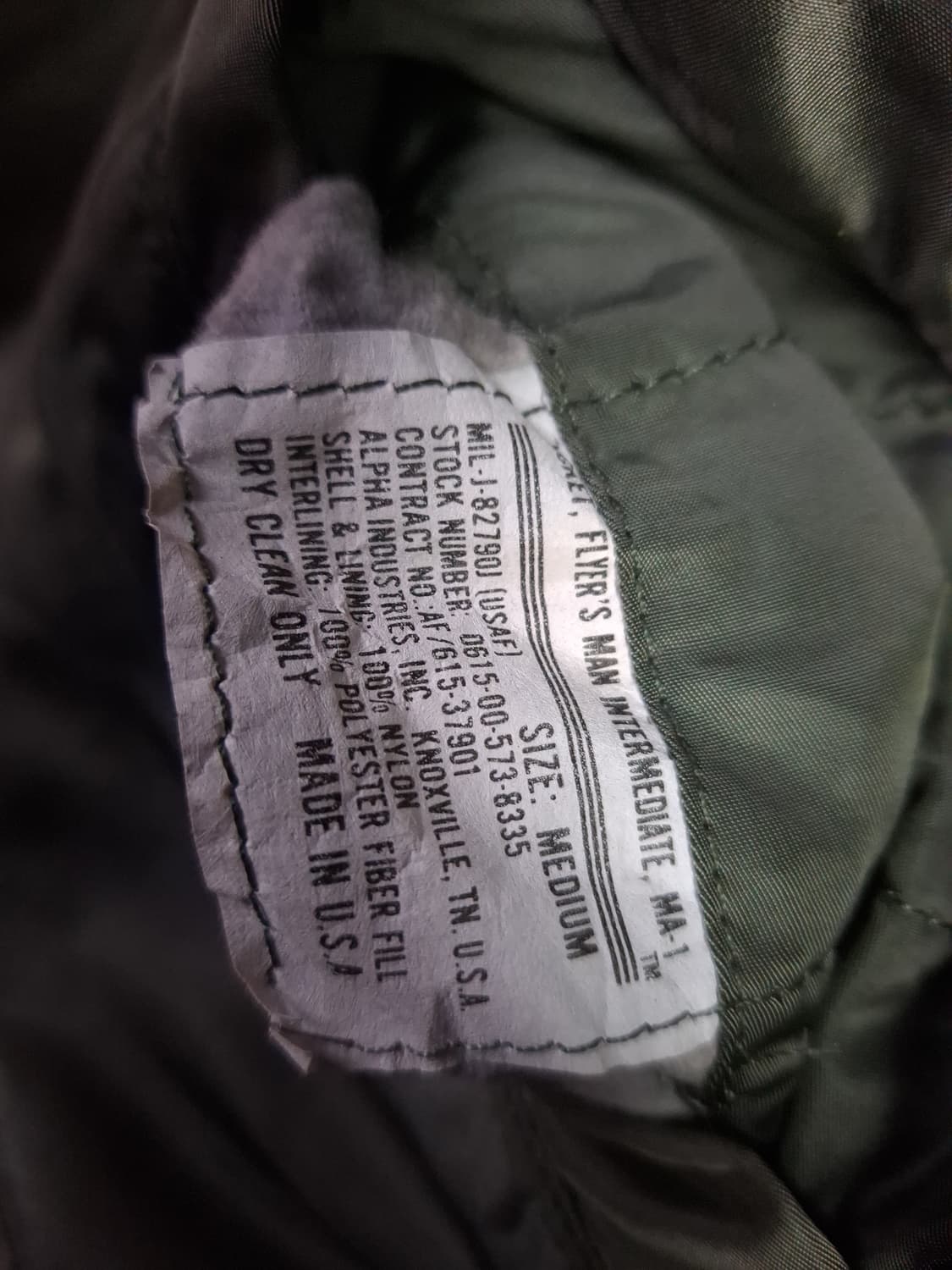 오리지날 미국제조 알파사 미공군 민수용 MA-1 항공자켓 상품이미지3