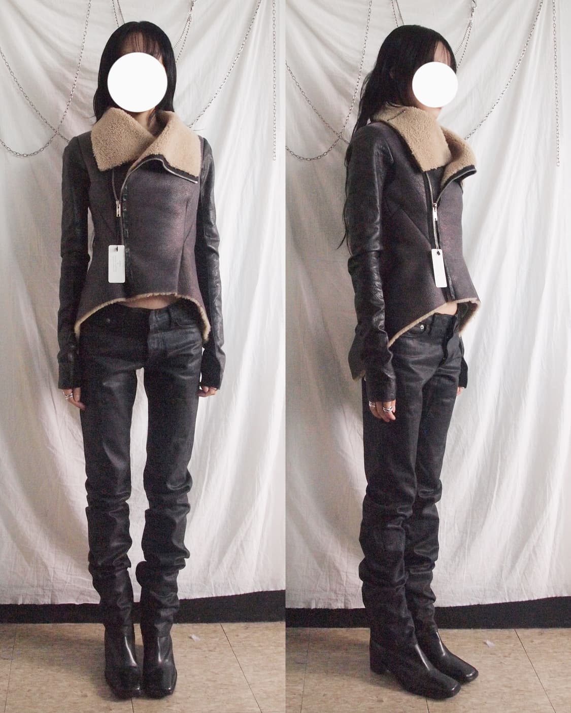 릭오웬스 12fw olmar&mirta 하이넥 드레이프 무스탕자켓 상품이미지1