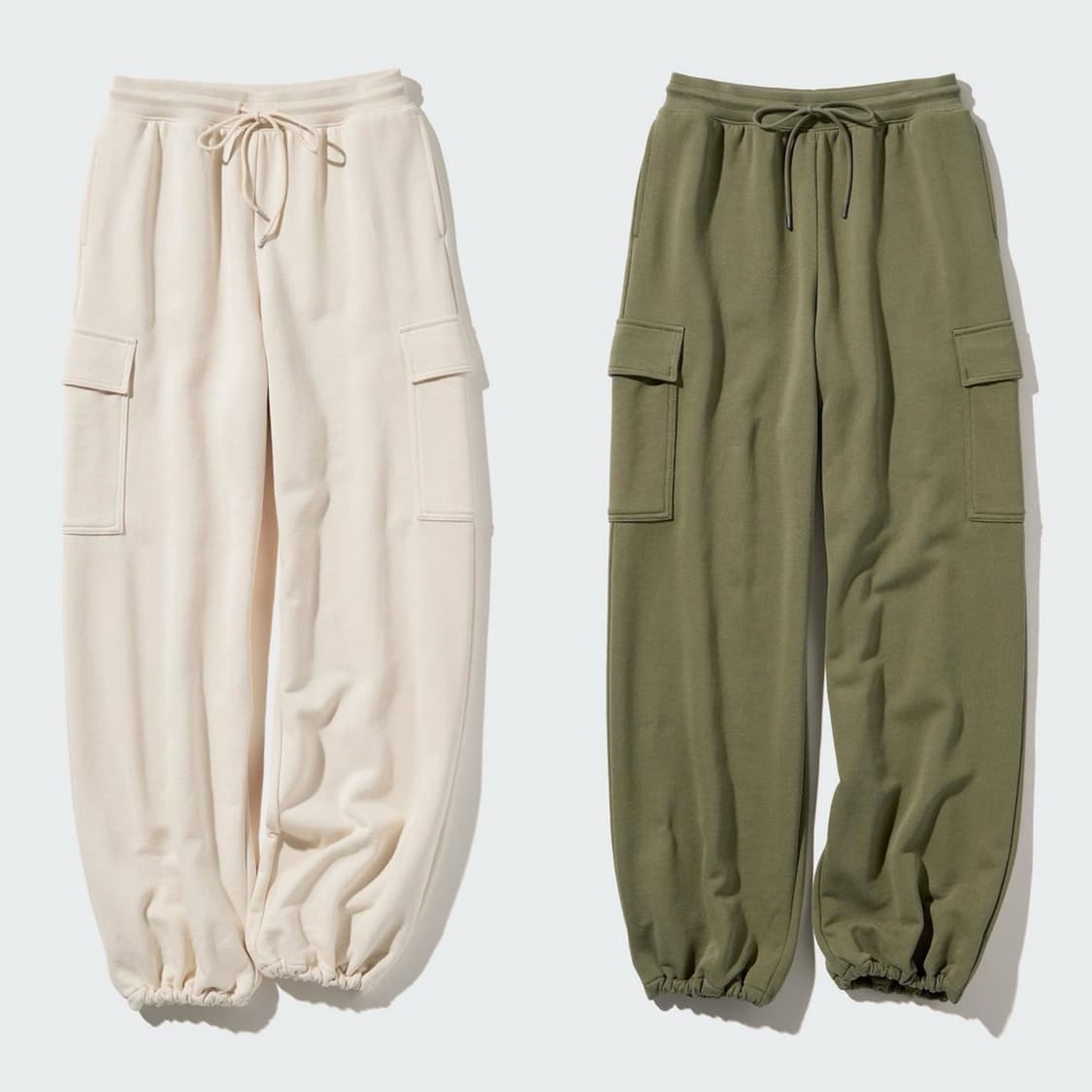 유니클로 스웨트 카고 팬츠 올리브 오프화이트 긴기장 S 상품이미지1