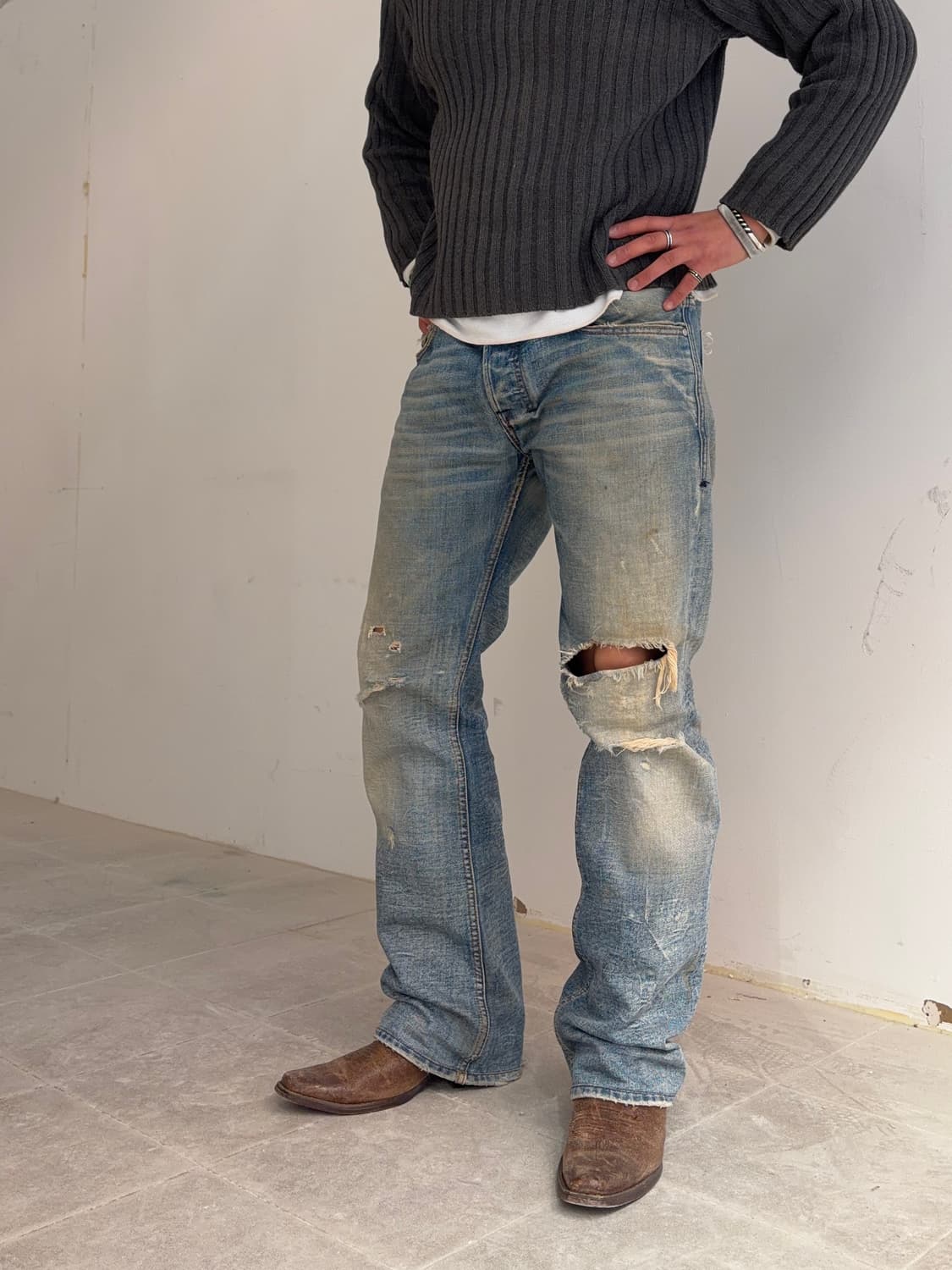 00’s Diesel zatiny denim boots cut 상품이미지2