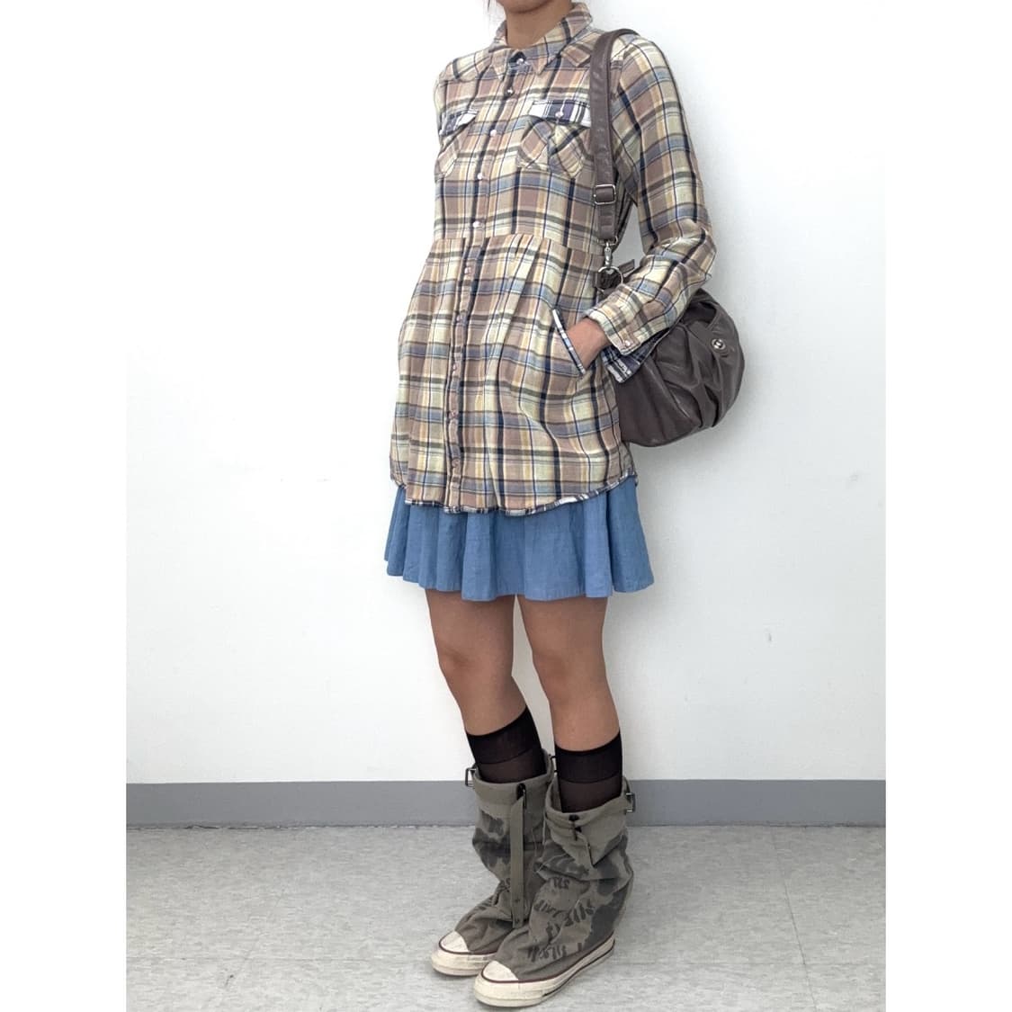 빈티지 체크 셔츠 원피스 상품이미지3
