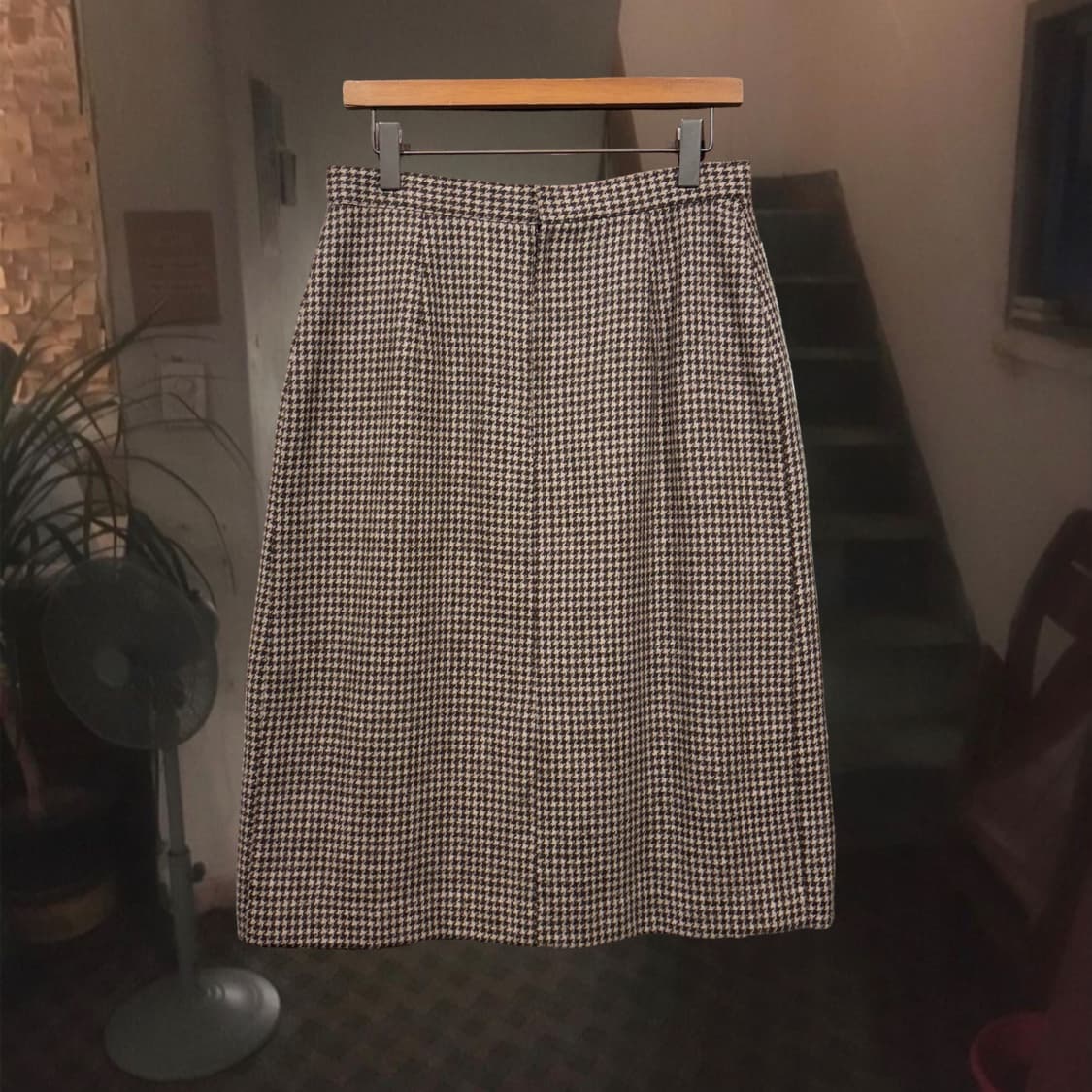 일본 빈티지 브라운 하운드투스 체크 플리츠 미디 롱 스커트 상품이미지2