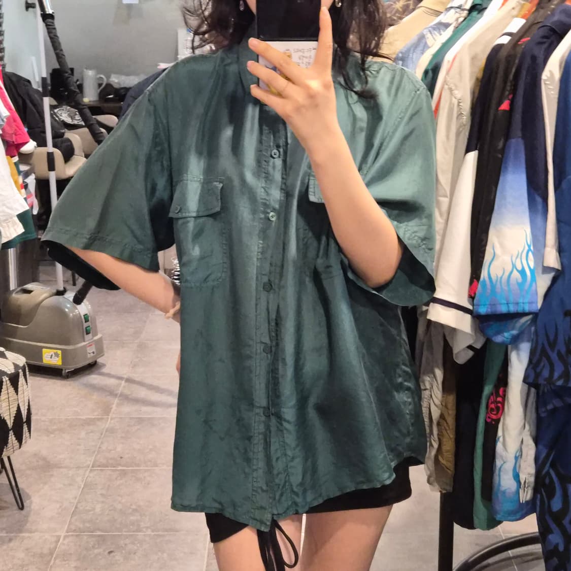 [NO.9] 빈티지 실크 반팔 셔츠 그린 상품이미지2