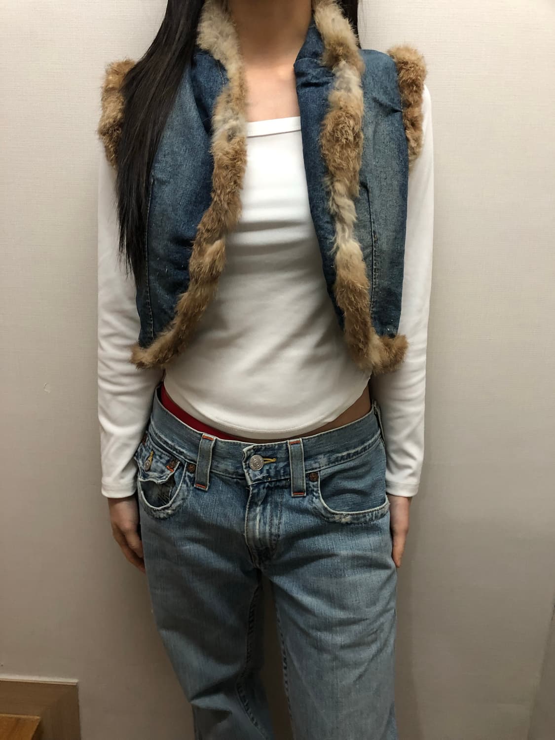 빈티지 데님 퍼 베스트 상품이미지6