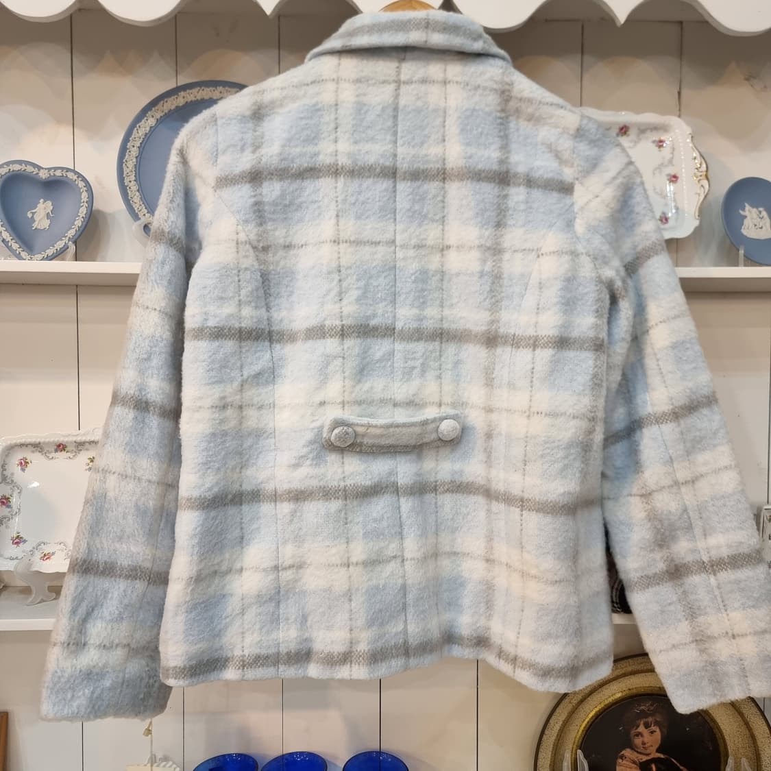 사각카라 포근 체크 숏코트 상품이미지4