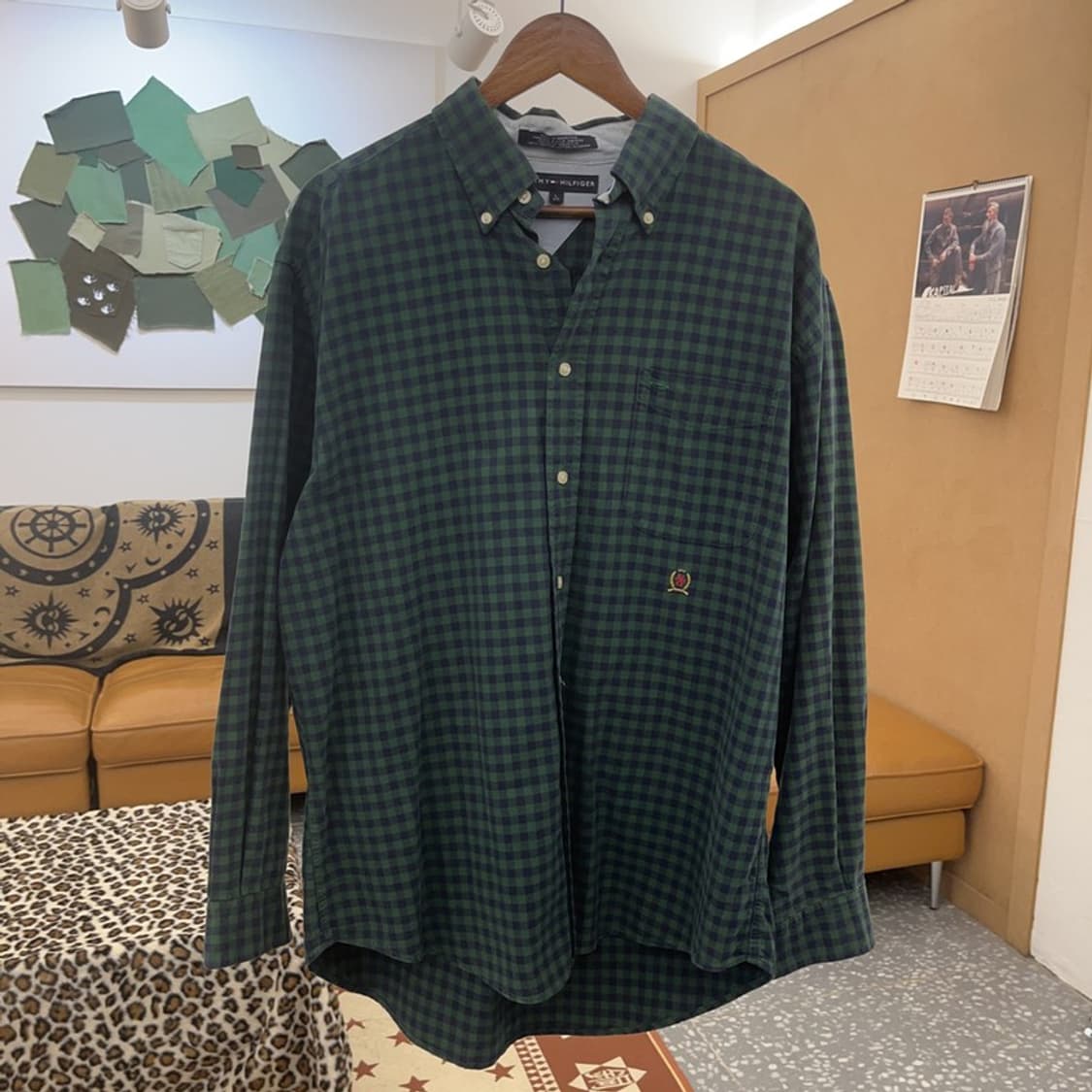 타미힐피거 빈티지 딥그린 오버핏 체크 셔츠 L C08818 상품이미지3