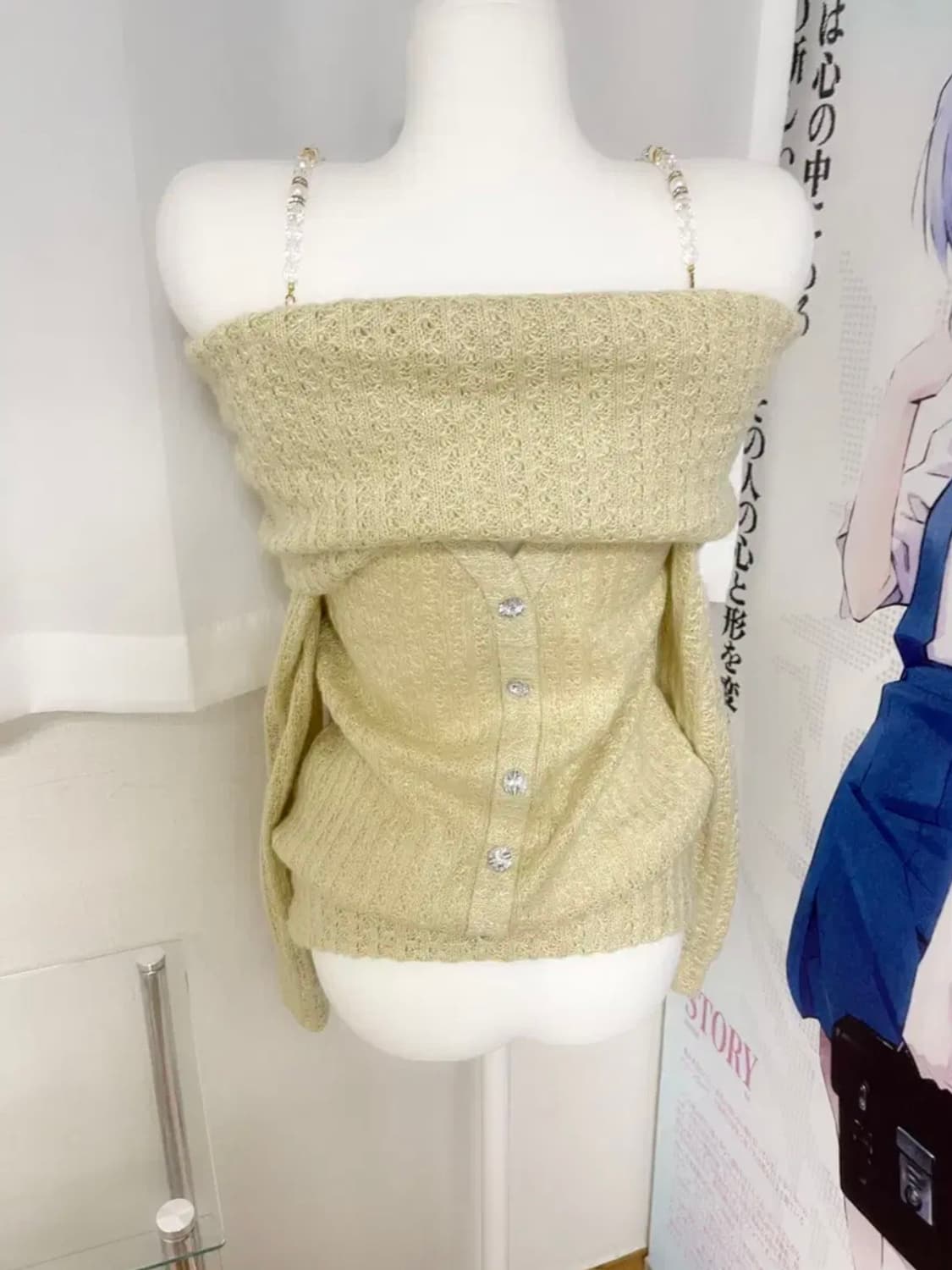 세실맥비 리즈리사 히메갸루 라떼갸루 리본 오프숄더 체인 니트 상품이미지2