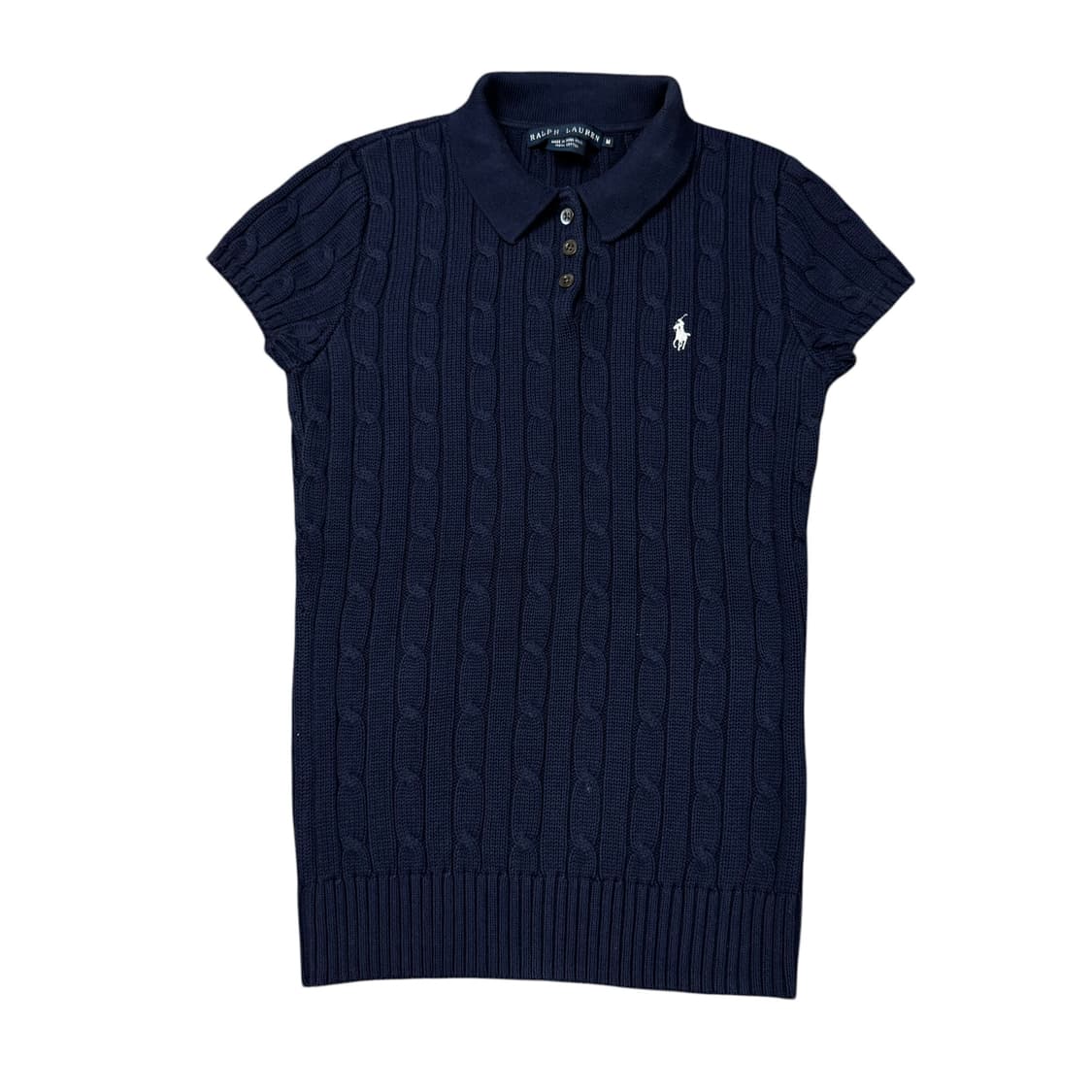 (M) 폴로 랄프로렌 여성 케이블 반팔 니트 네이비 상품이미지1