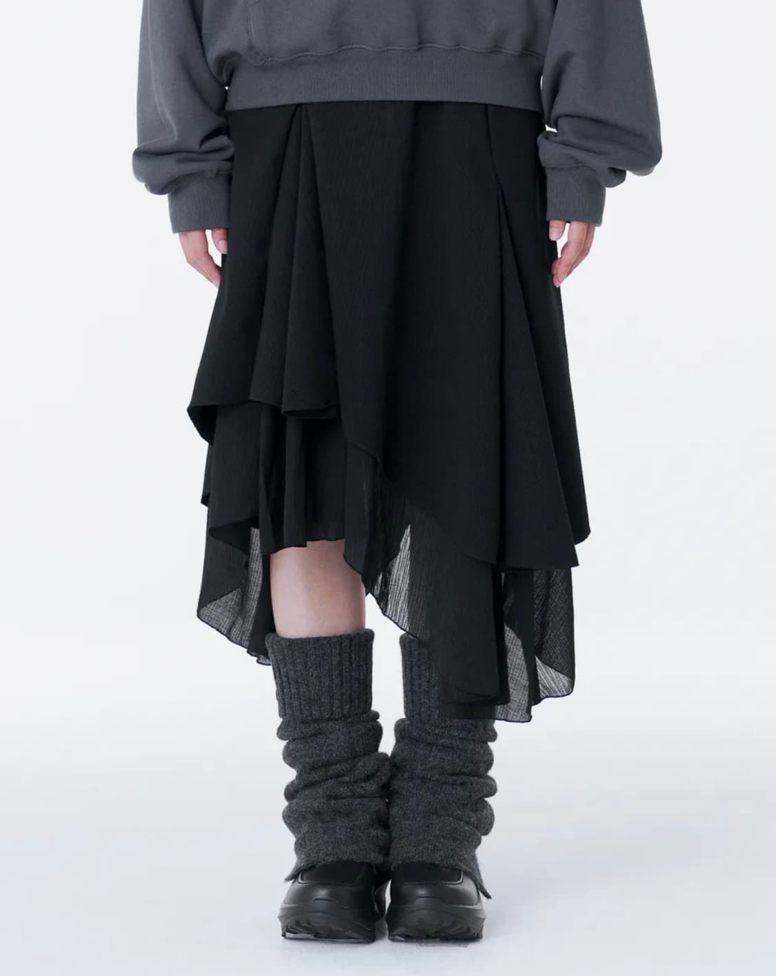 미세키서울 Unbalanced layered skirt BLACK 상품이미지1