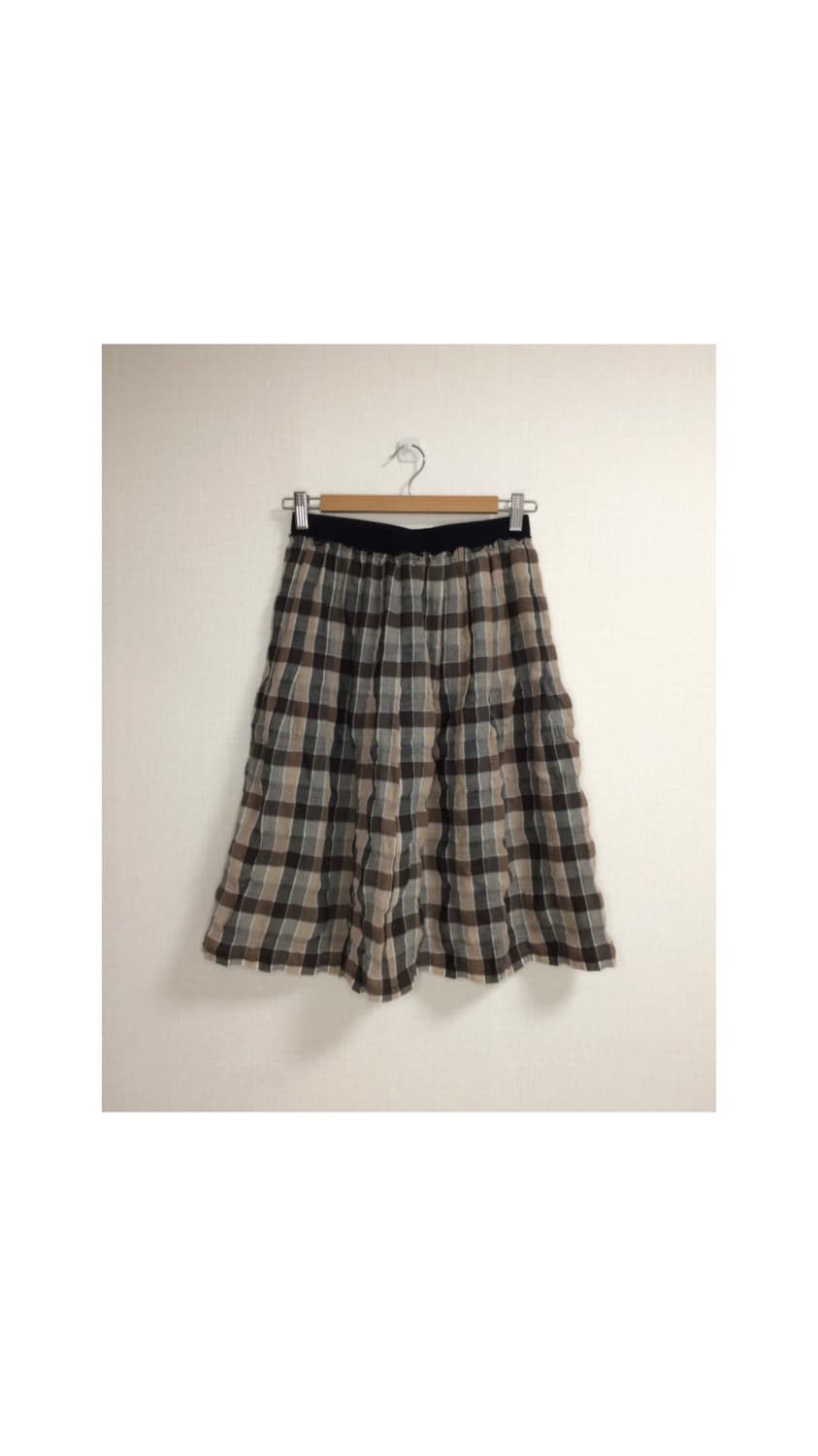 빈티지 브라운 체크 밴딩 미디스커트 상품이미지1