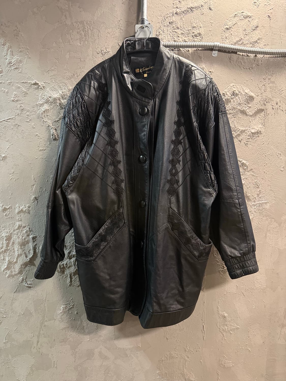 100 차밍 Charming 양가죽 레더 하프코트 블랙 상품이미지1