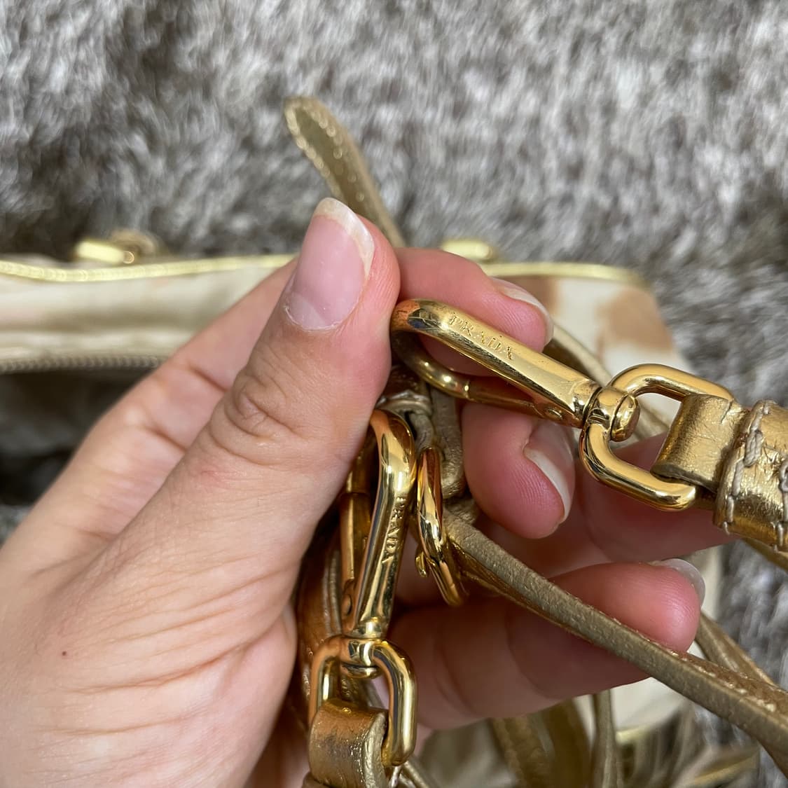 프라다 PRADA 골드 나일론 레더 볼링백 토트백 크로스백 상품이미지10