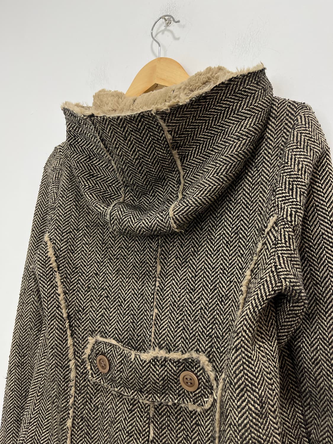 일본 빈티지 헤링본 털후드 떡볶이 코트 상품이미지8