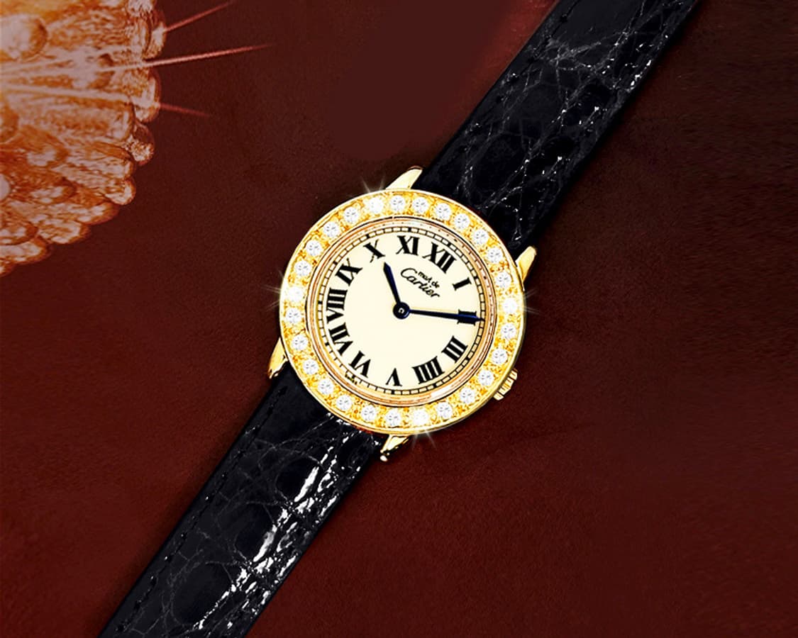까르띠에 론드 아이보리 다이얼 빅 다이아 여성 악어가죽 시계 상품이미지4