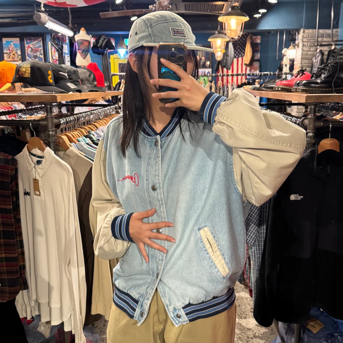90s vintage 빈티지 연청 데님 바시티 자켓 상품이미지2