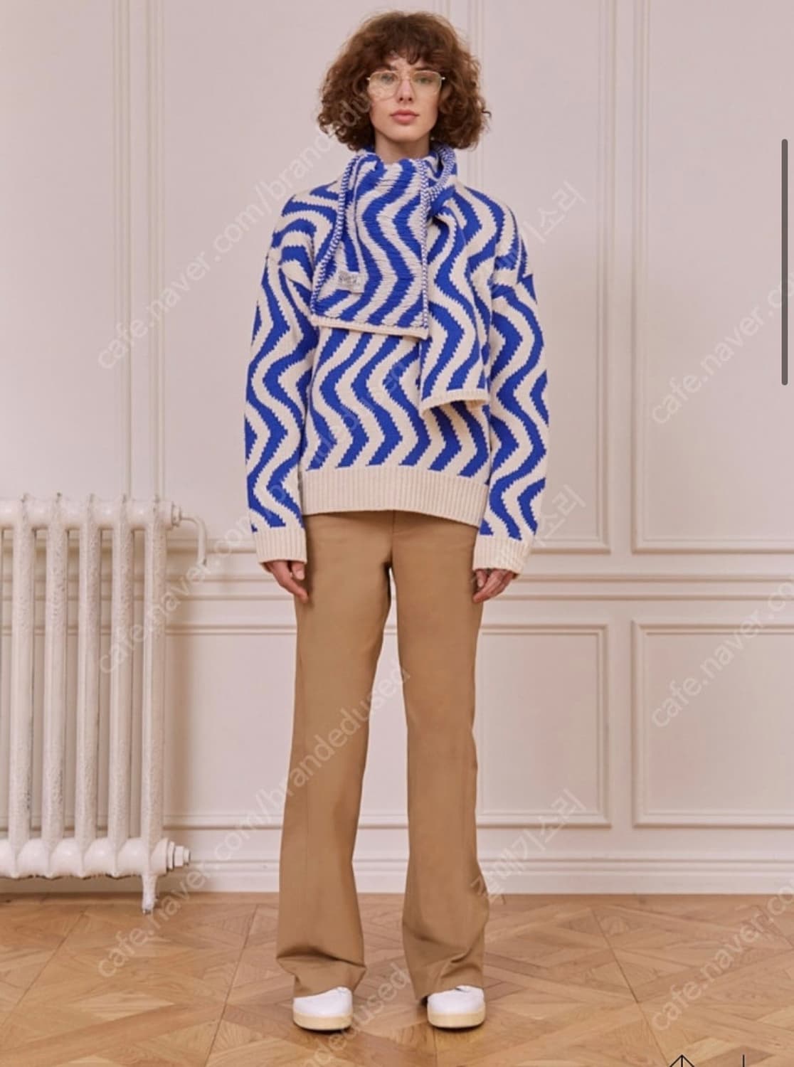 [M, 머플러 세트] STU 22FW 웨이브 라인 자카드 스웨터 블루 상품이미지1