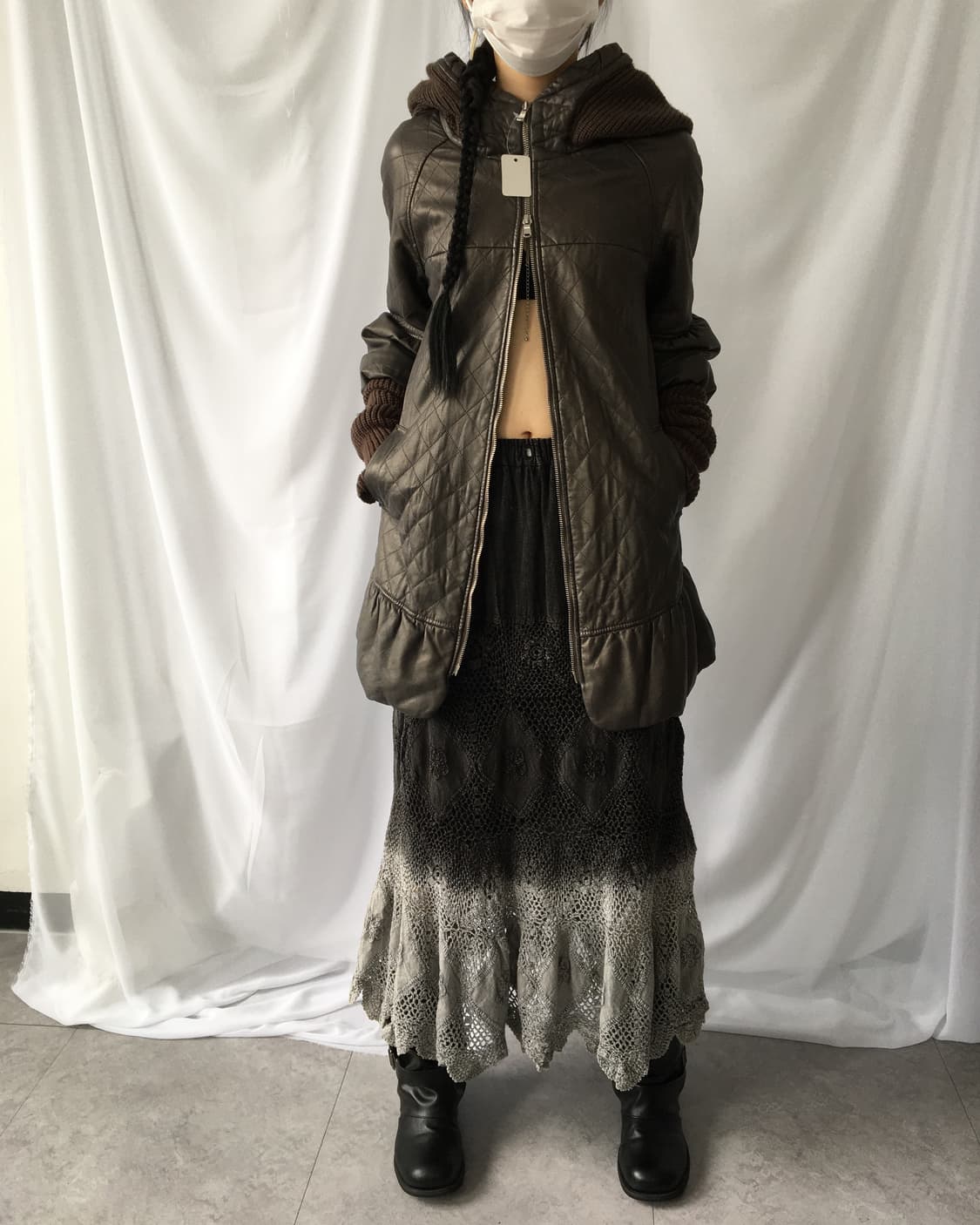 Knit layered leather hood coat 상품이미지10