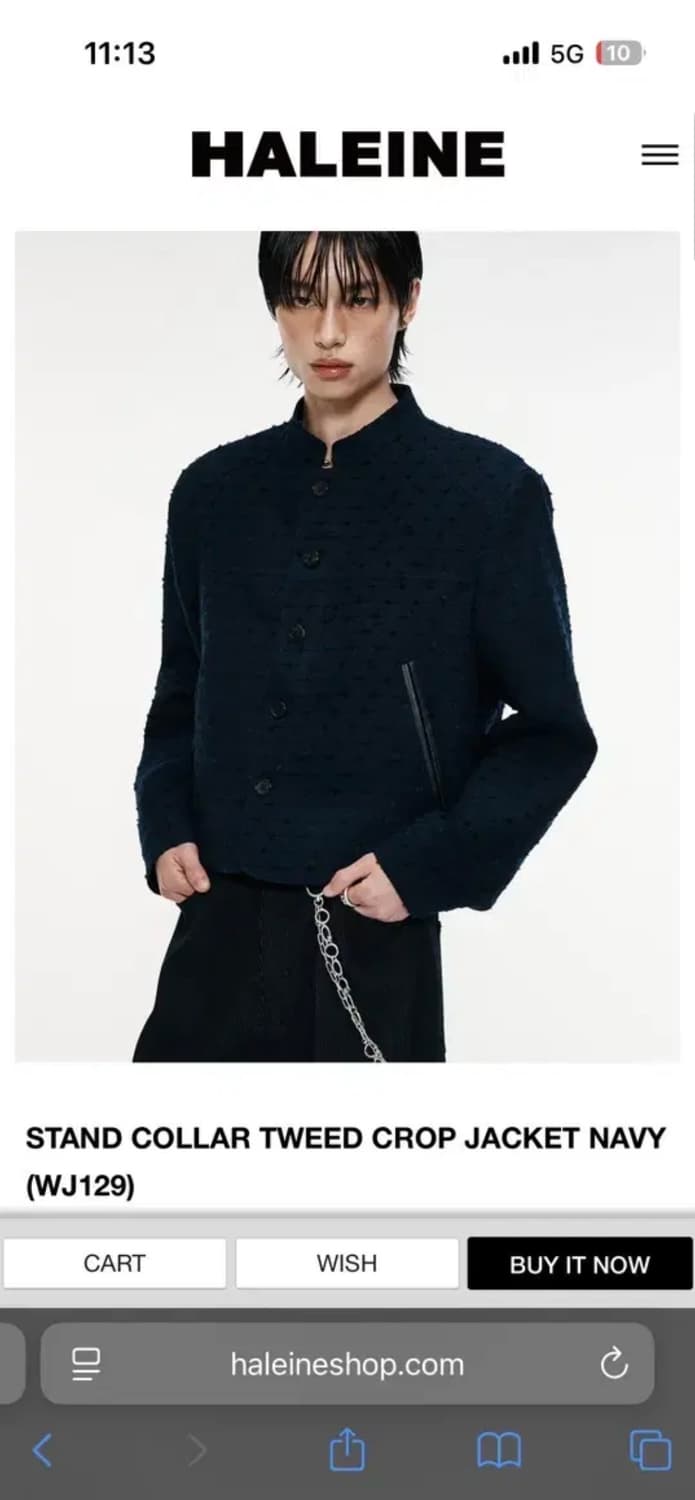 새상품))알렌느 스탠드 카라 트위드 크롭자켓 네이비 2사이즈 판매 상품이미지1