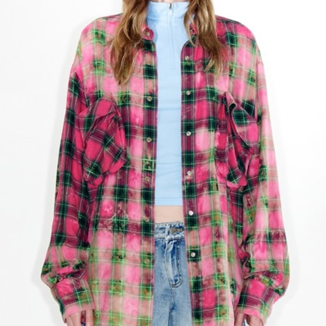 오픈와이와이 페이드 체크 포켓 셔츠 핑크 상품이미지3