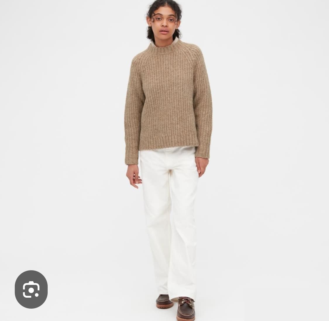 유니클로 로우게이지 모크넥 스웨터 M 테디베어 베이지 헤어리니트 상품이미지4